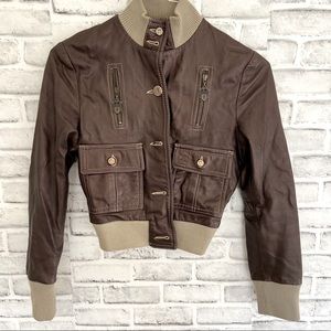 Yes London Leather Jacket Brown Cropped Small